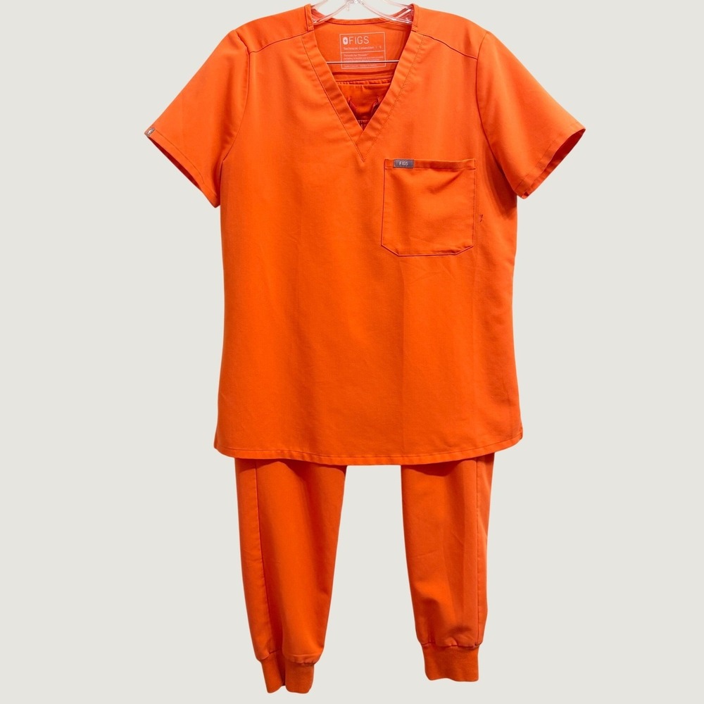 Figs Scrub Set Zamora Jogger Pants Catarina One-Pocket Top Sunset Orange- Small